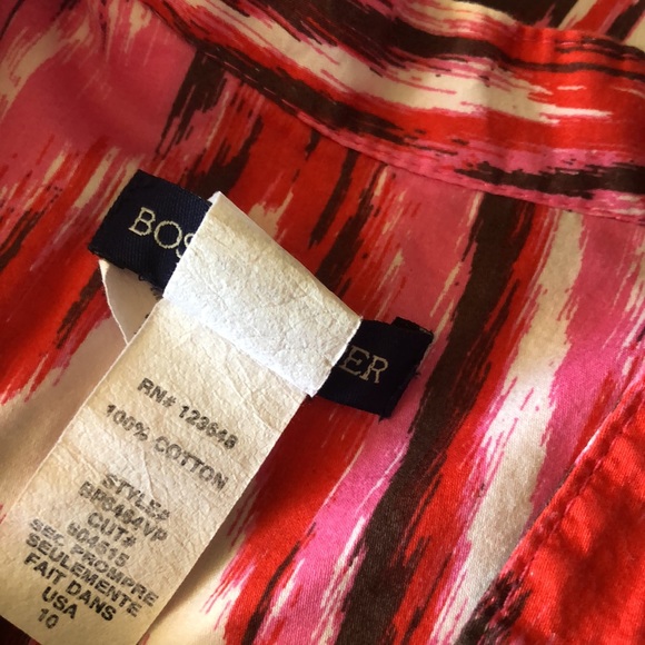 BOSTON PROPER BELTED BUTTON FRONT DRESS, RED/PINK/BROWN/WHITE, US SIZE 10 - Picture 5 of 8